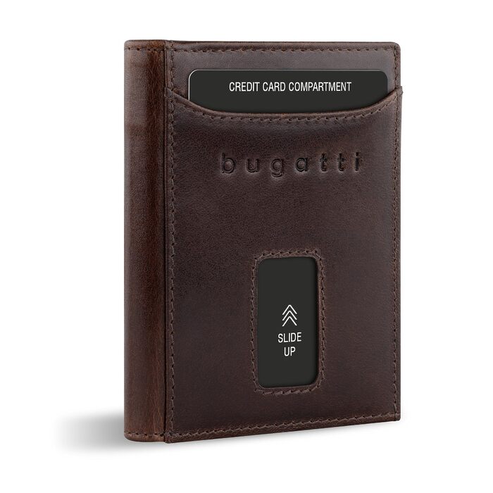 Гаманець Bugatti Secure Slim Mini з RFID-захистом, шкіряний, коричневий - Slim Wallet, картник, відділення для монет XL