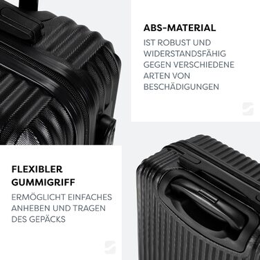 Набір валіз 3 шт: ручна поклажа, середній та великий кофр, ABS, 360° колеса, кодовий замок, телескопічна ручка (Чорний, XL)