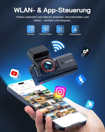 Автомобільний відеореєстратор WOLFANG 4K з WiFi, передня та задня камери, 3