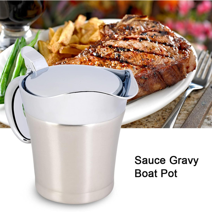 Saucepan with Lid, Sauce Serving Pitcher, Double-Insulated Saucepan Made of 304 Stainless Steel for Coffee, Cream, Salad Dressing, Pudding, Milk (Small 450ml)