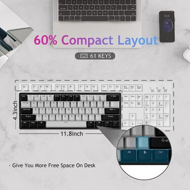 Механічна ігрова клавіатура AULA F3261, 60%, RGB, провідна, QWERTY, коричневі перемикачі, для ПК/планшету/PS/Xbox