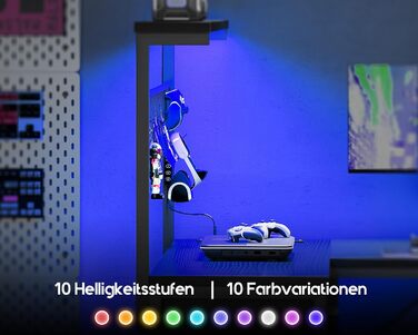 Ігровий стіл Coleshome з LED підсвічуванням, 130 x 100 см. Реверсивний стіл з шухлядами та розетками, кутовий стіл з полицею та місцем для зберігання, чорний