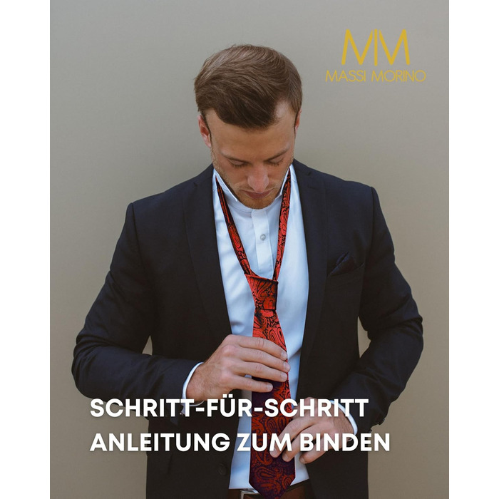 Набір краваток Massi Morino для чоловіків з нагрудним хустинкою, краватковою голкою та запонками. Ідеальний подарунок на весілля. Paisley, червоний колір.