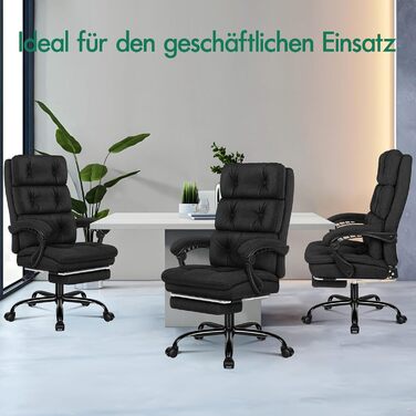 Офісне крісло ALFORDSON з регулюванням нахилу 150°, обертання 360° та підставкою для ніг. PU-шкіра, глянцево-чорний колір (Palmer - Льняний Чорний)