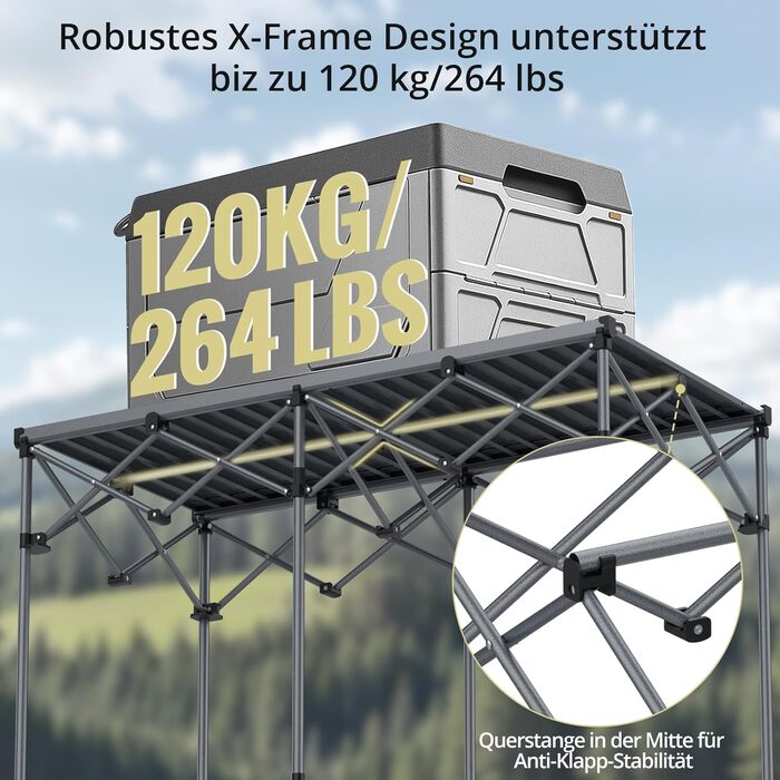 Складний алюмінієвий стіл для кемпінгу Anbte, 122x60x74 см, до 120 кг, для 6-8 осіб, з сумкою для перенесення