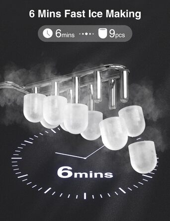 Машина для приготування льоду CROWNFUL: портативна, 9 кубиків за 6 хвилин, самоочищення, 12 кг/24 год, для дому, кухні, офісу, бару, вечірки (біла)