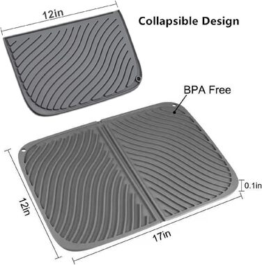 Силіконовий килимок для посуду IYYI, 43.2 x 30.5 см, сірий - швидковисихаючий, термостійкий