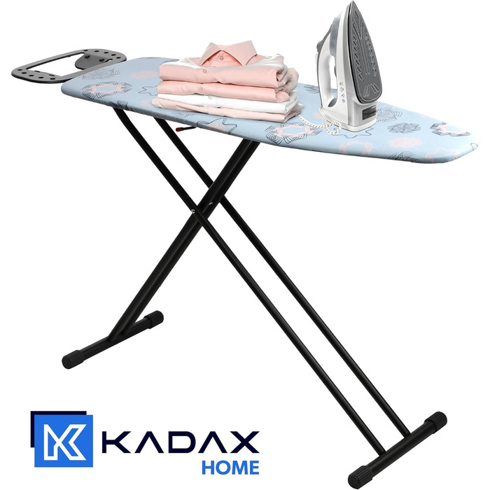KADAX Ironing Board, 120x38 cm Folding Ironing Table, Height-Adjustable Steaming Ironing Table, Ironing Board with Non-Slip Feet, Table with 8mm Foam Padding (Dark Blue)