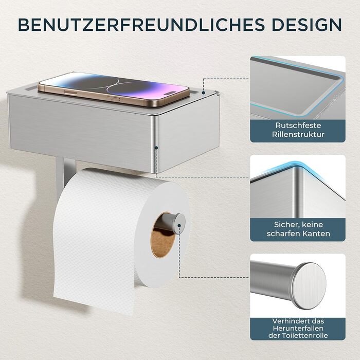 Тримач для туалетного паперу FORIOUS чорний з боксом для вологих серветок, настінний аксесуар для ванної та туалету з нержавіючої сталі 304, самоклеючий або під монтаж (20.3 см)