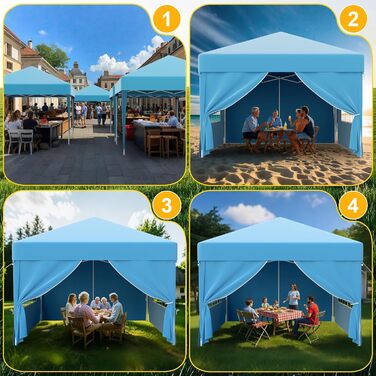 Devoko Gazebo, 2x2 Gazebo Waterproof Stable Winterproof, 3-Height Adjustable, Folding Gazebo UV Protection 50+, Folding Tent Foldable, Gazebo with Carry Bag, For Garden Outdoor Camping, (3*3m 4 Side Walls, Blue)