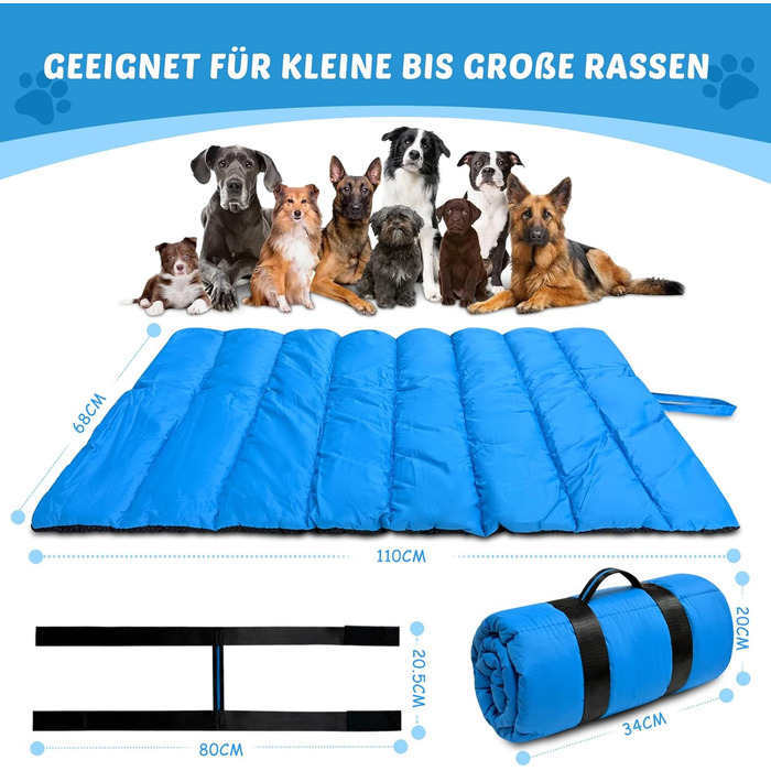 Водонепроникний килимок для собак 110 x 68 см, товстий, м'який, з можливістю прання, для подорожей, кемпінгу, відпочинку на природі (Блакитний)