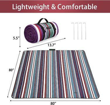 Плед для пікніка водонепроникний HX&OD, 203x203 см, сіро-зелений, складаний, з ручкою для перенесення