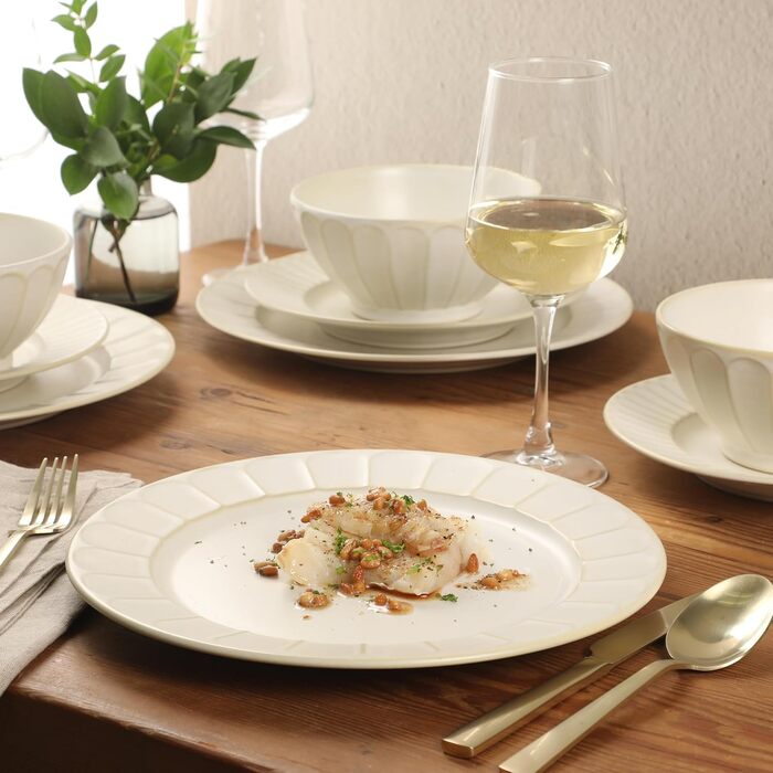 Сервіз столовий Gibson Elite Northrock Steingut 16-частинний для 4 осіб (12 предметів) - Білий з ручним розписом, основа з теракоти (Winchester Way)