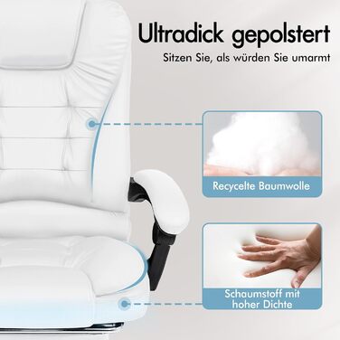 Офісне крісло Alfordson з ергономічною підтримкою попереку, регульоване, з підлокітниками та функцією масажу, PU шкіра, біле