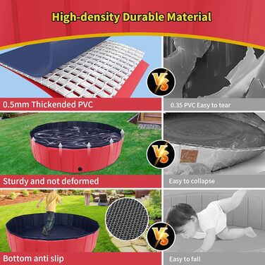 Foldable Dog Pool, 100 x 30.5 inches, Oversized, Hard Plastic, Portable, Swimming Pool for Dogs, Cats, and Children, Pet, Puppy Bathtub, Foldable, Kiddie Pool (red)