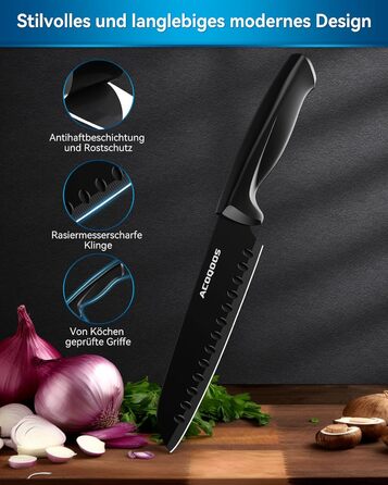 ACOQOOS 14-Piece Knife Block Set with Sharpener - Professional Kitchen Knife Set, Black