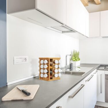 Карусель для спецій Relaxdays XXL, 32 баночки, бамбук, обертається, ароматовідвідна, органайзер для спецій 28x25x25 см