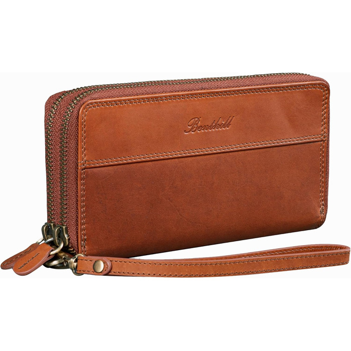 Benthill Large Wallet, Genuine Leather | Wallet with RFID Protection | Zipper Wallet with Many Card Slots including Gift Box, Color: Brown
