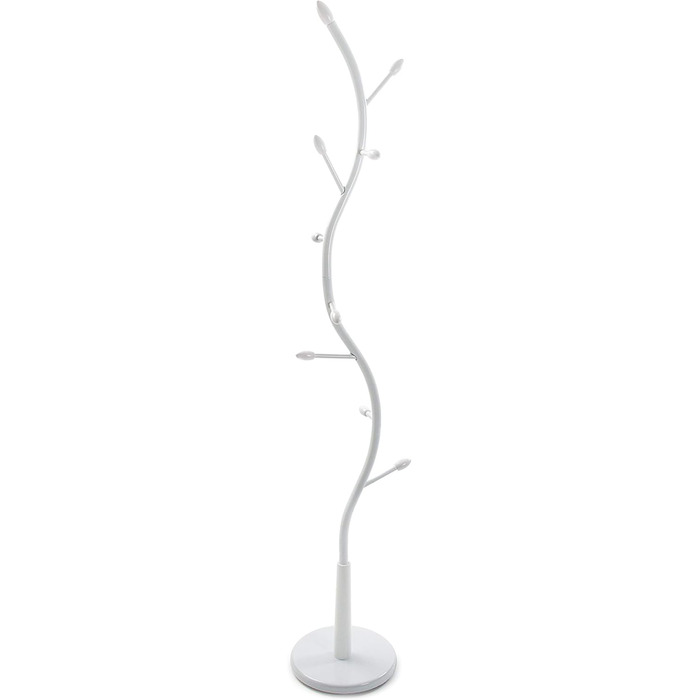 Versa Swindon Minimalist Coat Rack for Entryway, with 9 Hooks for Clothes or Bags, Dimensions (H x W x D) 185 x 32 x 32 cm, Metal, Color: White