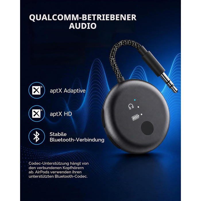 Bluetooth-адаптер для літака Avantree SoundJet R1 для AirPods та бездротових навушників, 25 годин роботи, металевий чорний