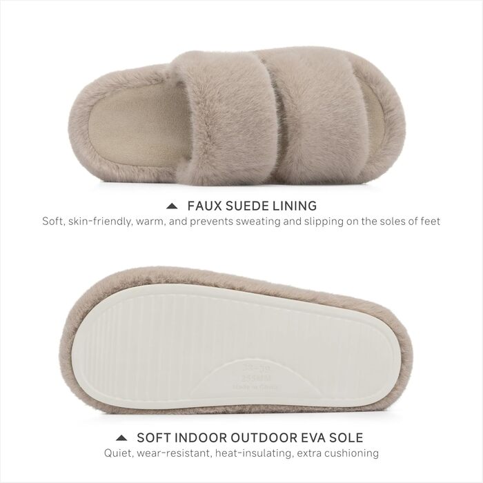 Жіночі домашні тапочки Chantomoo з піною Memory Foam - м'які, зручні, з штучного хутра, відкриті, з двома ремінцями, трендовий подарунок, 40/41 EU, світло-коричневі