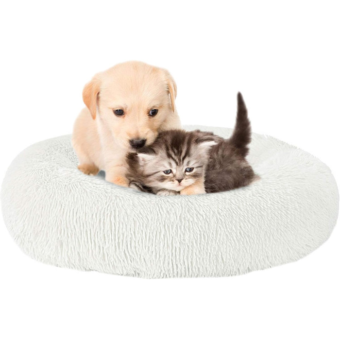М'яке кругле ліжко для котів та собак, 70см, біле. Ліжко-пончик для домашніх тварин, легко миється. Підходить для котів та собак середніх розмірів.