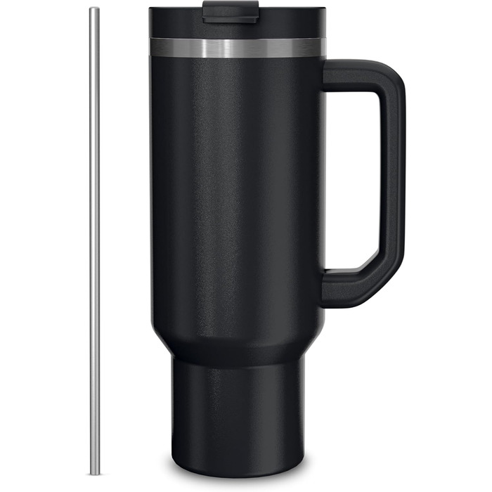 Personalized Insulated Tumbler - 40oz with Engraving - Custom Name or Logo, Leak-Proof, BPA-Free, with Lid & Straw - White (Black Accent)