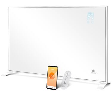 Інфрачервоний обігрівач KESSER 540Вт: електрична панель опалення з дистанційним керуванням, термостатом, App-контролем та ніжками для підлоги/стіни, білий