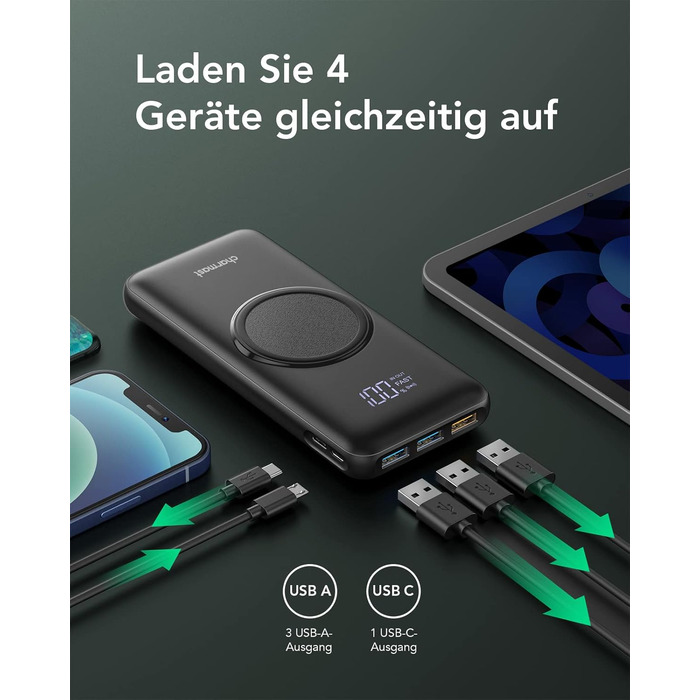 Power Bank Charmast 20000mAh з бездротовою зарядкою та PD 22.5W, чорний