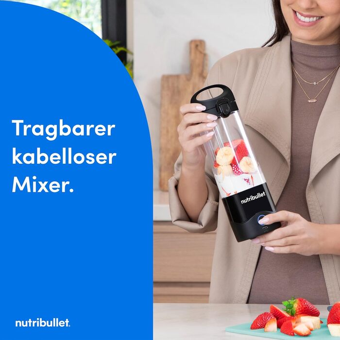 Портативний блендер Nutribullet Portable Smoothie Maker, бездротовий міні-міксер для смузі та коктейлів, 475 мл, BPA-free, чорний, NBP003B