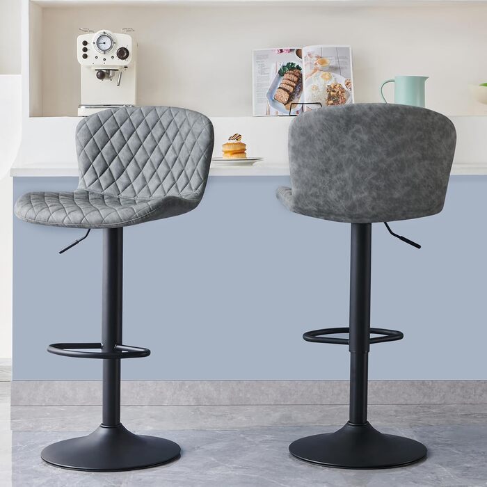 JaHECOME Faux Leather Bar Stools 2-Pack - Adjustable Height, 360° Swivel, Padded Seat - Perfect for Bar, Kitchen, Bistro, Counter, Dining Room & Cafe (PU Grey)