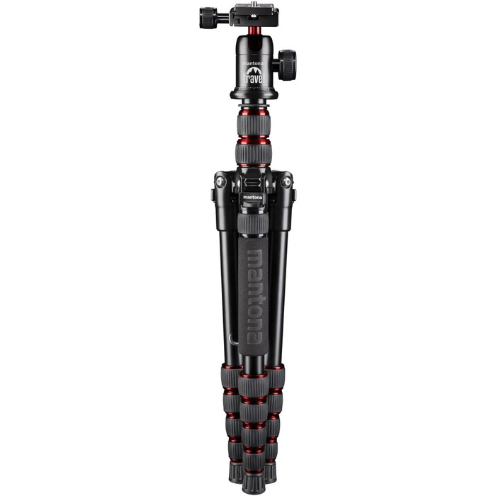 Штатив Mantona DSLM Travel - червоний, для камер, до 5 кг, з кульковою головкою та рівнем