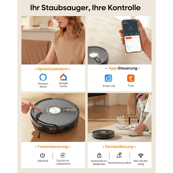 Робот-пилосос з функцією миття 5000Pa, 3-в-1 з часом роботи 180 хв, для тварин, з керуванням через додаток, чорний