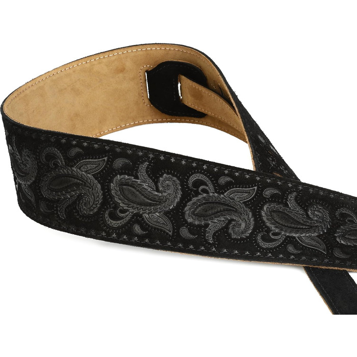 Гітарний ремінь Levy's Leathers з замшевої шкіри, чорний, з візерунком Paisley, ширина 7,6 см (PMS44T03-BLK)