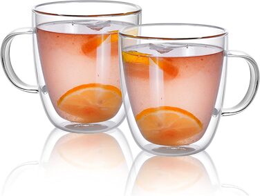 CNGLASS Double-Walled Macchiato Glasses 350ml/12oz, Insulated Coffee Cups Glass 2-Pack, Clear Coffee Glasses with Handles for Latte Macchiato Cappuccino