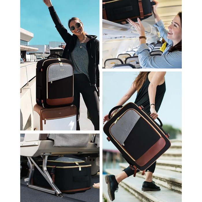 LOVEVOOK Рюкзак для ручної поклажі, 40L, водонепроникний, для подорожей, з відділенням для взуття, для ноутбука (17.3 дюймів), чорний+сірий+коричневий