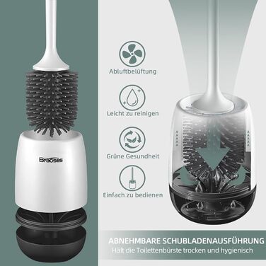 Набір для туалету: щітка з тримачем, силіконова щітка, довга ручка, швидке висихання, настінний/підлоговий монтаж (білий та чорний)