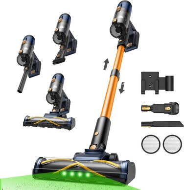 Бездротовий пилосос Vexilar V12 Akku: 50 хв роботи, 50 kPa, 450 W, антинамотування, легкий, безщітковий мотор, для твердих поверхонь, килимів, шерсті тварин (жовтий)