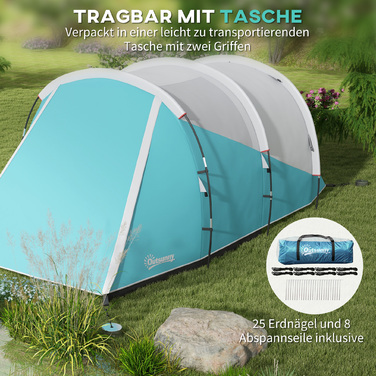 Намет Outsunny Tunnelzelt на 5 осіб, 180H x 460L x 230W см, стійкий до УФ-випромінювання, з кілками, відтяжками, сумкою для перенесення, водовідштовхувальний, Синій | Aosom
