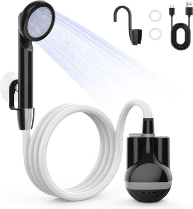 Portable Camping Shower with Pump - Rechargeable Battery Powered Camping Shower Set with 1.8m Hose - Camping Shower Set for Garden, Camping, Car Washing, and Pet Washing