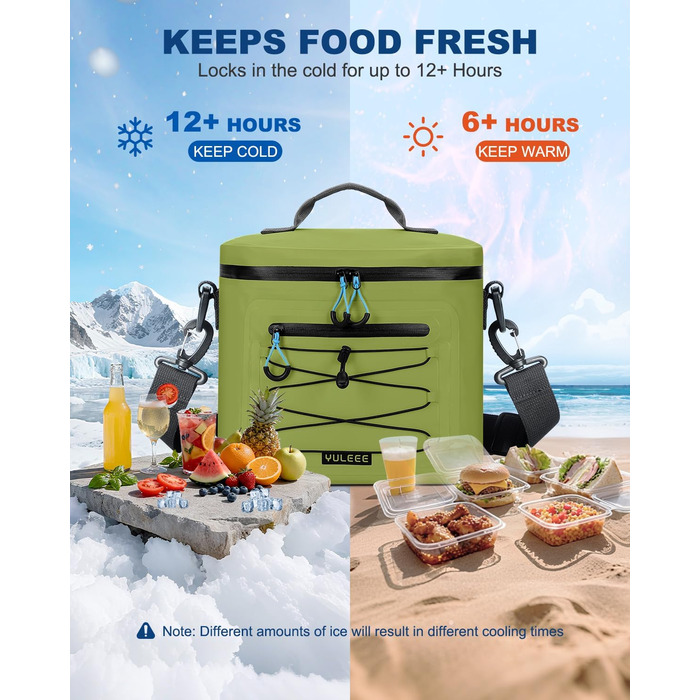 Кühltasche 24L: Водонепроникна сумка-холодильник для пікніка, пляжу, кемпінгу, офісу, транспортування продуктів (армійний зелений)