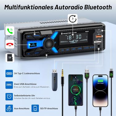 Автомагнітола Wistrue 1DIN з Bluetooth, FM/AM, USB/SD, AUX, MP3, Type-C, чорна