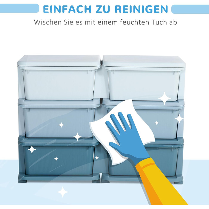 HOMCOM Kids' Storage Chest with Drawers, Toy Organizer, Toy Box, Three Tiers for Children's Room, 3-6 Years, Kids' Furniture, 37 x 37 x 56.5 cm (75L x 37W x 56.5H cm, Blue)