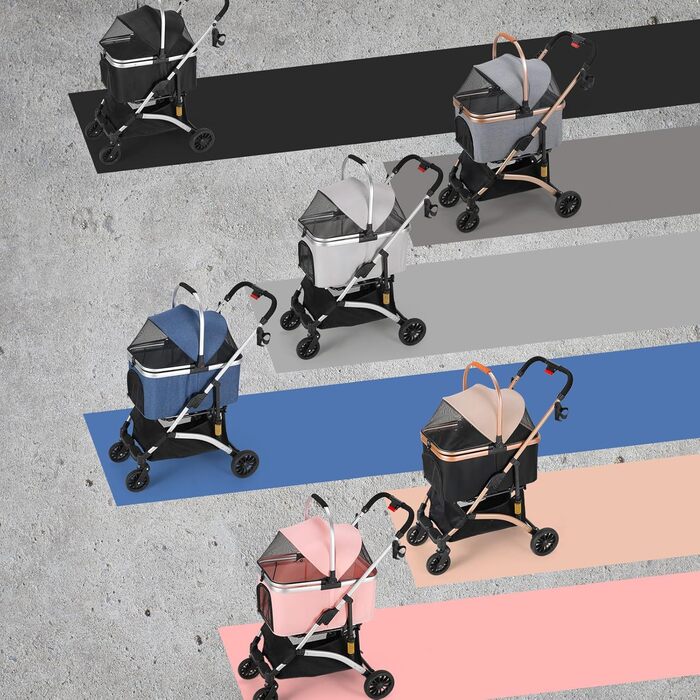 Візок для собак Mamizо 3-в-1: візок, переноска, сумка, до 20 кг, з відкидною конструкцією, 360° колеса, колір срібно-блакитний