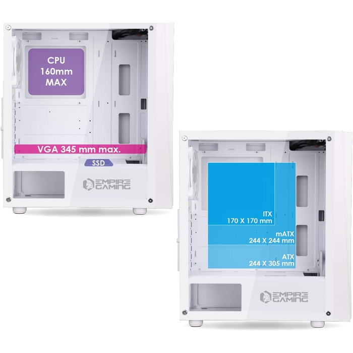Корпус для ПК Empire Gaming Gamer Crystal ARGB – Білий, середній Tower ATX/Micro ATX/ITX з 3D-дзеркальним ефектом та RGB підсвічуванням