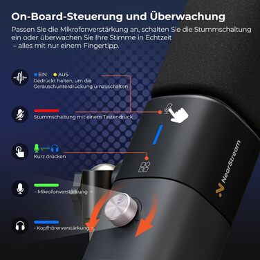 Динамічний мікрофон NearStream USB/XLR для ПК, геймінгу та стрімінгу з регулюванням гучності, кнопкою Mute, ізоляцією голосу, сумісний з MAC, PS4, PS5, мікшером (AM10X/AM15X)