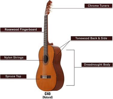 Класична гітара Yamaha C40II Natur – акустична гітара для початківців, 4/4, з дерева