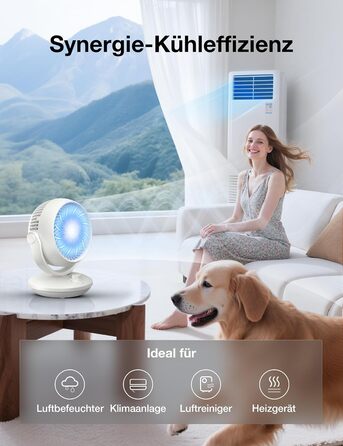 Вентилятор Acoolir тихий 24dB з двома осями обертання, 3 швидкості, компактний для спальні, офісу, вітальні, білий-сірий