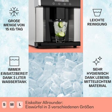 Машина для приготування льоду Klarstein Eiswürfelmaschine Klein, 3L, срібляста, 10-15 кг/24г