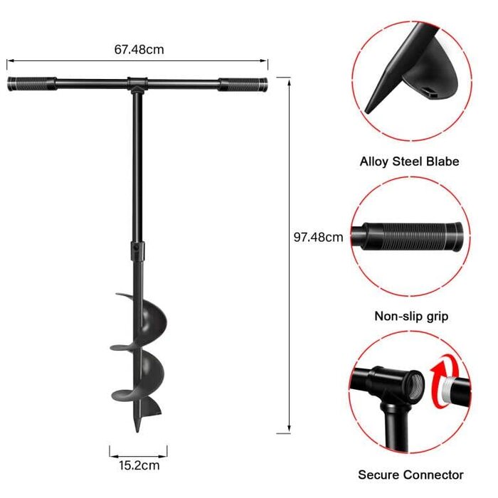 LONGRUN Auger Hand Drill, Hand Auger, 150mm x 960mm Soil Auger, Hand Auger Garden Auger, Planting Auger Post Hole Auger Made of Manganese Steel, Flower Planting Pots Snail for Planting Holes Digging